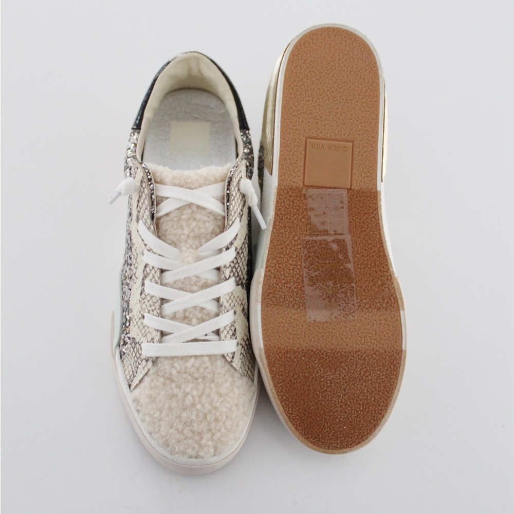 Dolce Vita Zina Leather Shearling Sneakers in Silver Multi Glitter NWOB - Picture 13 of 13